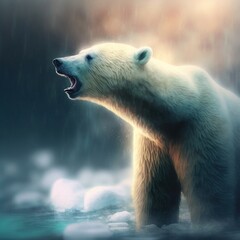 Polar Bär in seinem natürlichen Lebensraum, moody, Wildtier Portrait, magisches Bokeh
erstellt durch generative AI
