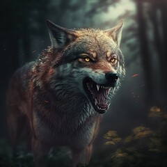 Wolf in seinem natürlichen Lebensraum, moody, Wildtier Portrait, magisches Bokeh
erstellt durch generative AI
