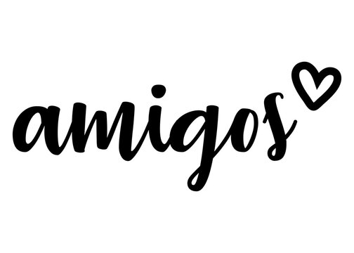 Letras de la palabra amigos con corazón. Texto manuscrito amigos en español para su uso en invitaciones y tarjetas