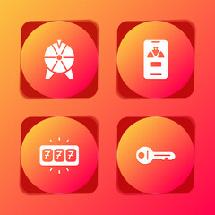 Set Lucky wheel, on phone, Slot machine with jackpot and Old key icon. Vector
