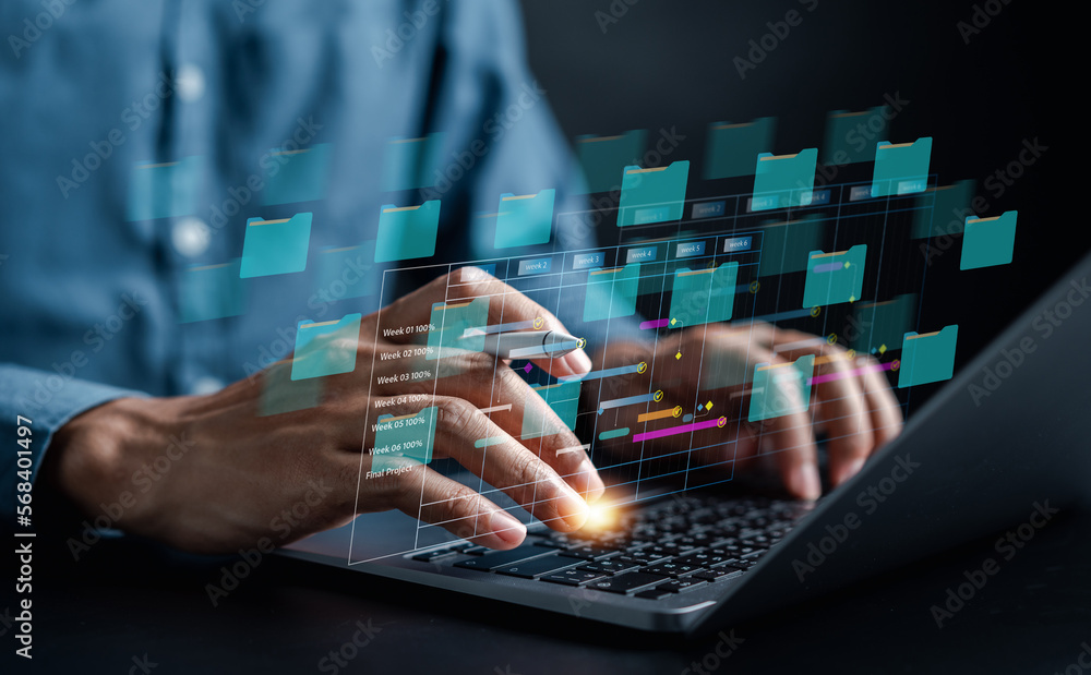 Aufkleber Document Management System, online documentation database and process automation to efficiently manage files, knowledge and documentation in enterprise with ERP. Corporate business technology, DMS