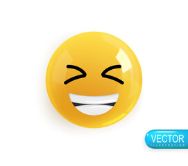 Fototapeta premium Emotion Realistic 3d Render. Icon Smile Emoji. Vector yellow glossy emoticons. PNG