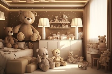 teddy bear in interior created using Generative AI Technology