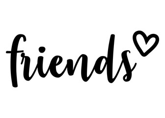 Letras de la palabra friends con corazón. Texto manuscrito friends para su uso en invitaciones y tarjetas
