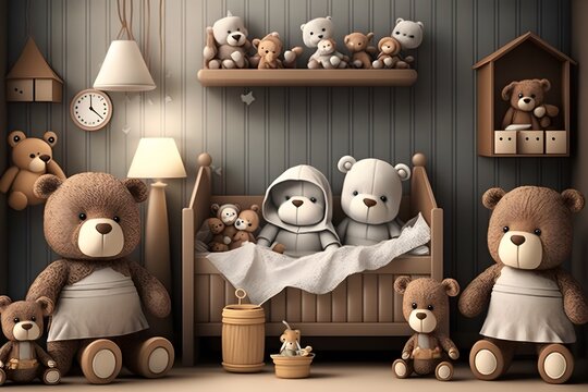 teddy bear in interior created using Generative AI Technology