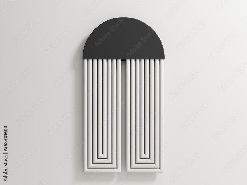 Aufkleber minimal template with primitive black and white shapes. 3d render, abstract geometric composition. t