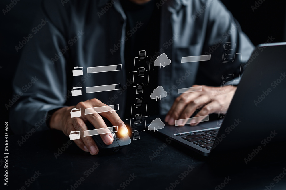 Aufkleber Document Management System, online documentation database and process automation to efficiently manage files, knowledge and documentation in enterprise with ERP. Corporate business technology, DMS