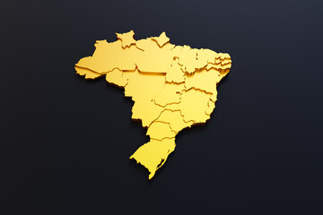 3d Golden Brazil Map on black background