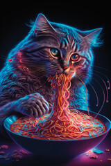 Cat Eating Spaghetti. Generative AI - 568402202
