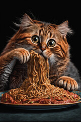 Cat Eating Spaghetti. Generative AI - 568402214