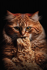Cat Eating Spaghetti. Generative AI - 568402238