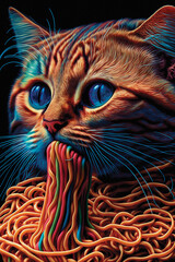 Cat Eating Spaghetti. Generative AI - 568402283