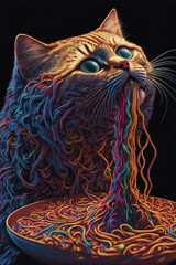 Cat Eating Spaghetti. Generative AI - 568402292
