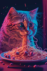 Cat Eating Spaghetti. Generative AI - 568402401
