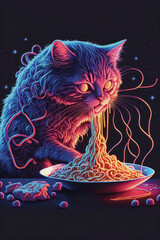 Cat Eating Spaghetti. Generative AI - 568402412