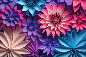 Purple, pink and blue 3D flowers background