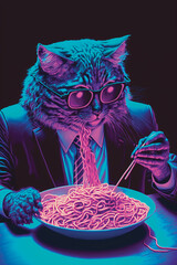 Cat Eating Spaghetti. Generative AI - 568402417