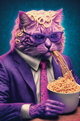 Cat Eating Spaghetti. Generative AI - 568402428