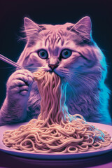 Cat Eating Spaghetti. Generative AI - 568402433