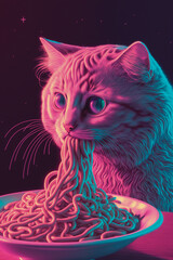 Cat Eating Spaghetti. Generative AI - 568402439