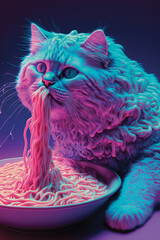 Cat Eating Spaghetti. Generative AI - 568402445