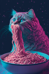 Cat Eating Spaghetti. Generative AI - 568402452