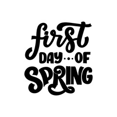 Fototapeta premium Lettering slogan - Spring. Hand drawn phrase for gift card, poster and print design. Modern calligraphy celebration text. 