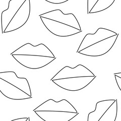 Contour lips seamless pattern vector. Continuous one line drawing illustration. Female hand drawn mouth icon. Wallpaper, graphic background, fabric, textile, print, wrapping paper or package design.