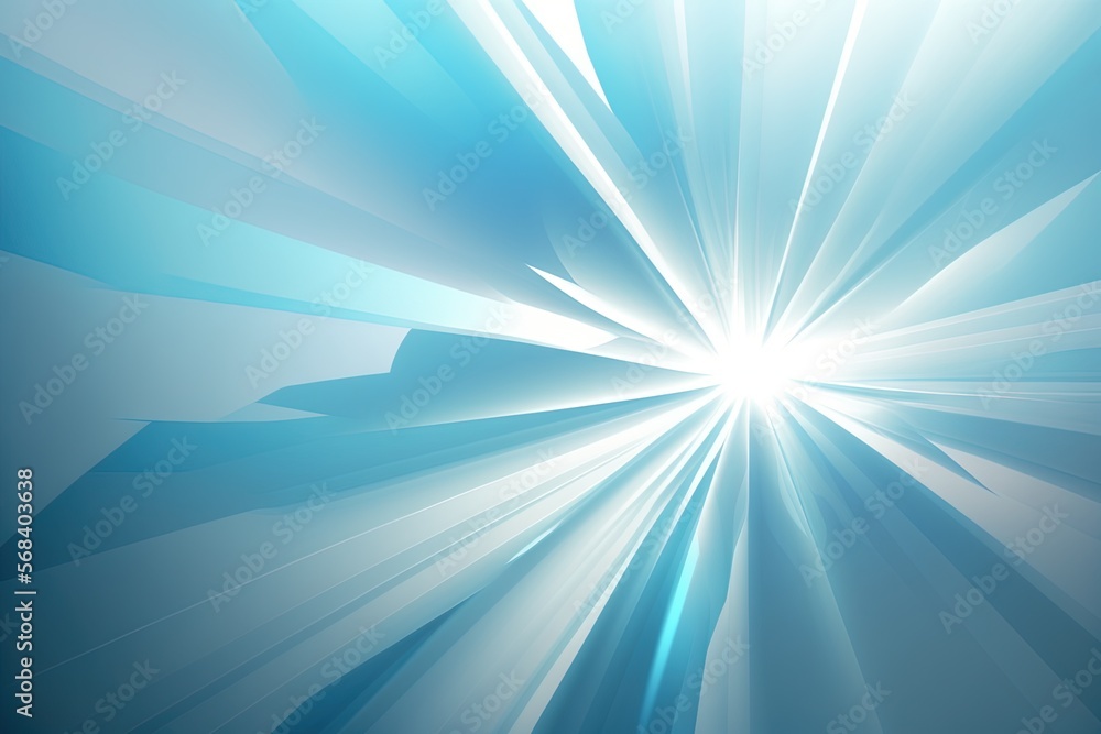 Poster a blue and white abstract background with a starburst design in the center of the image and a white 