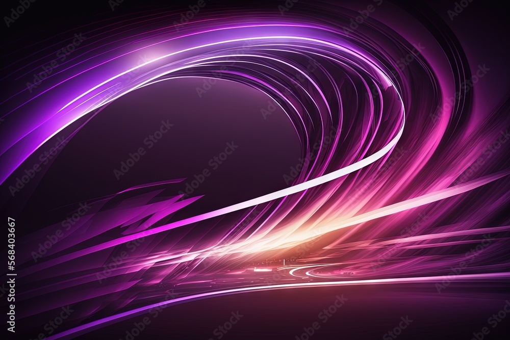 Poster a purple abstract background with lines and a car in the middle of the image and a car driving on th