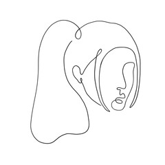 Line art woman portrait. One line female portrait. Woman with pony tail - modern poster, vector illustration. - 568403881