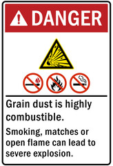 Combustible dust warning sign and labels grain dust is highly combustible  - obrazy, fototapety, plakaty