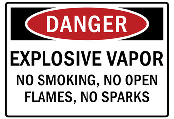 Fototapeta premium Explosive hazard sign and labels explosive vapor no smoking, open flames no sparks
