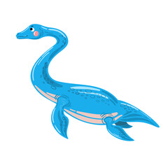 Vector dinosaur illustration. Blue elasmosaurus. Swimming dinosaur, plesiosaurus.  - 568405013
