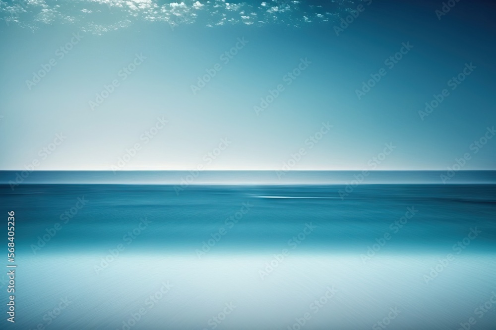 Poster a view of the ocean from the shore of the ocean with a blue sky and clouds in the background and a b