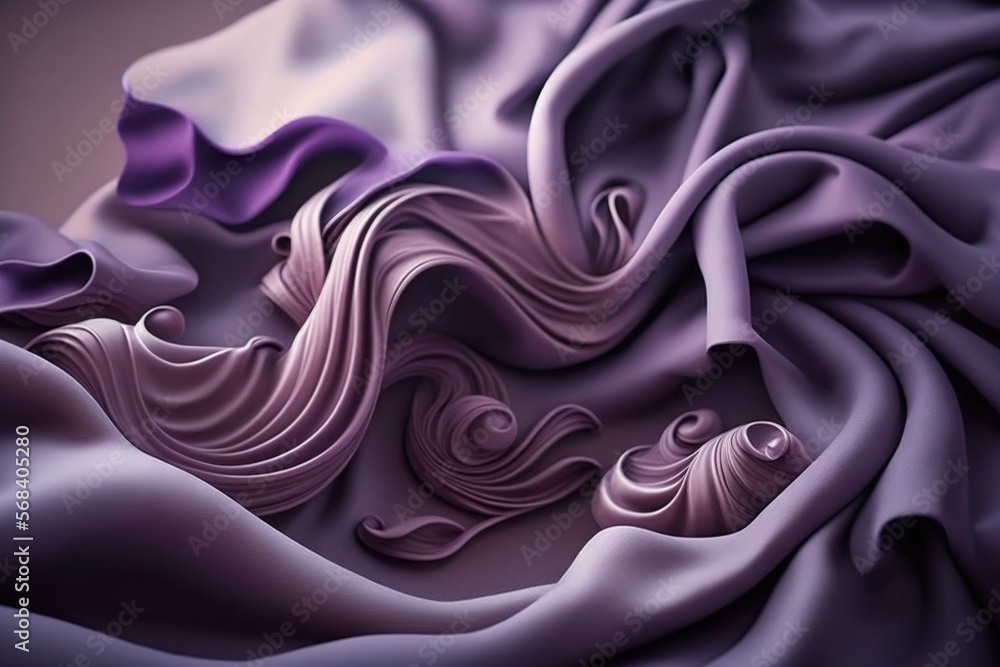 Poster a purple fabric with a wavy design on it's side and a black background with a white stripe on the bo