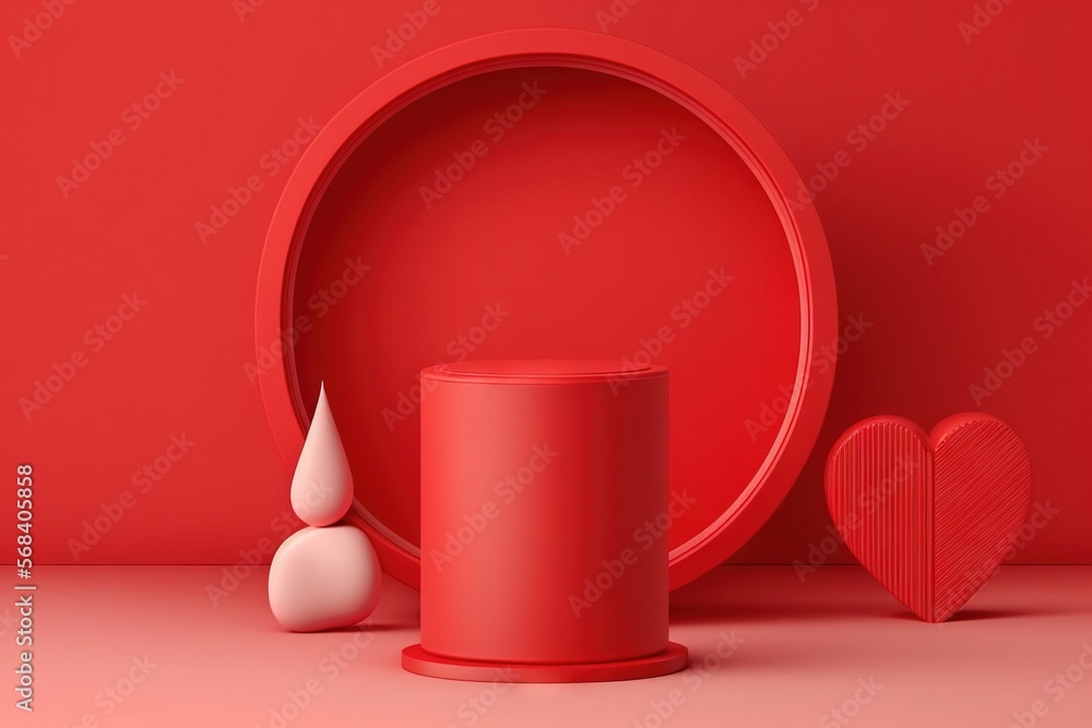 Poster a red object with a white object next to it on a red surface with a heart shaped object in the middl