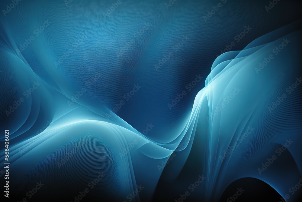Poster a blue abstract background with wavy lines and curves on a black background with a blue glow in the 