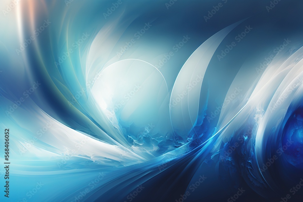 Poster a blue and white abstract wallpaper with a swirly design on the bottom of it, and a blue background 