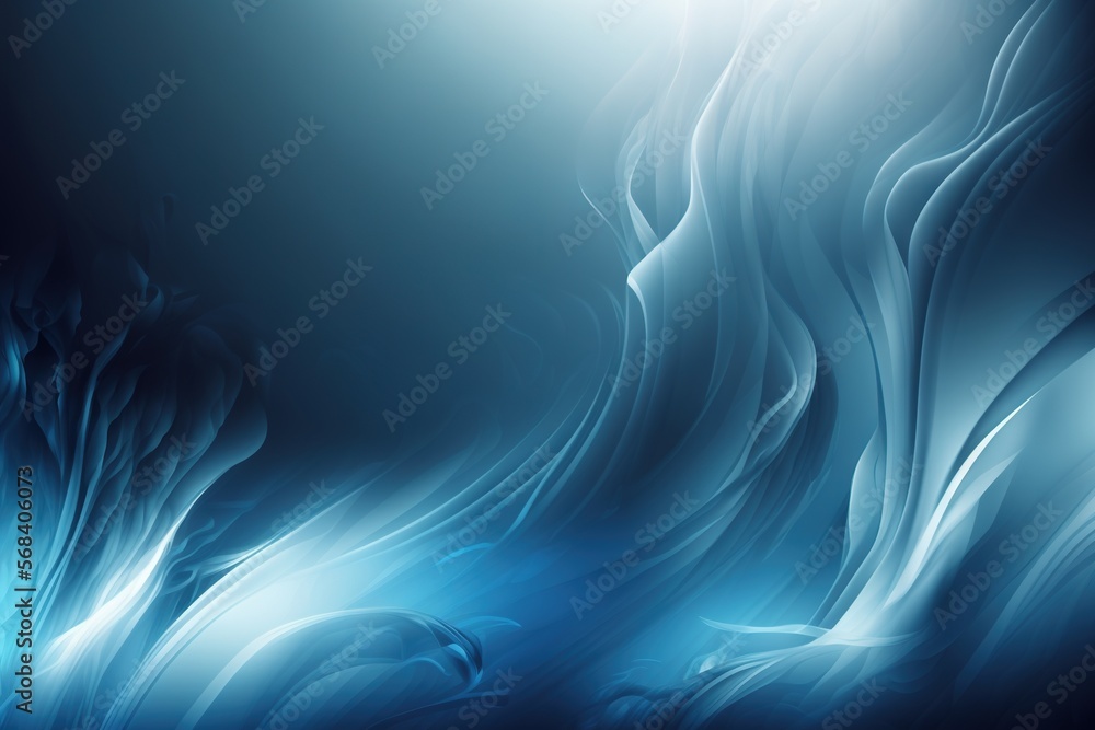 Poster a blue and white abstract background with waves and a bright light at the end of the wave is a soft,