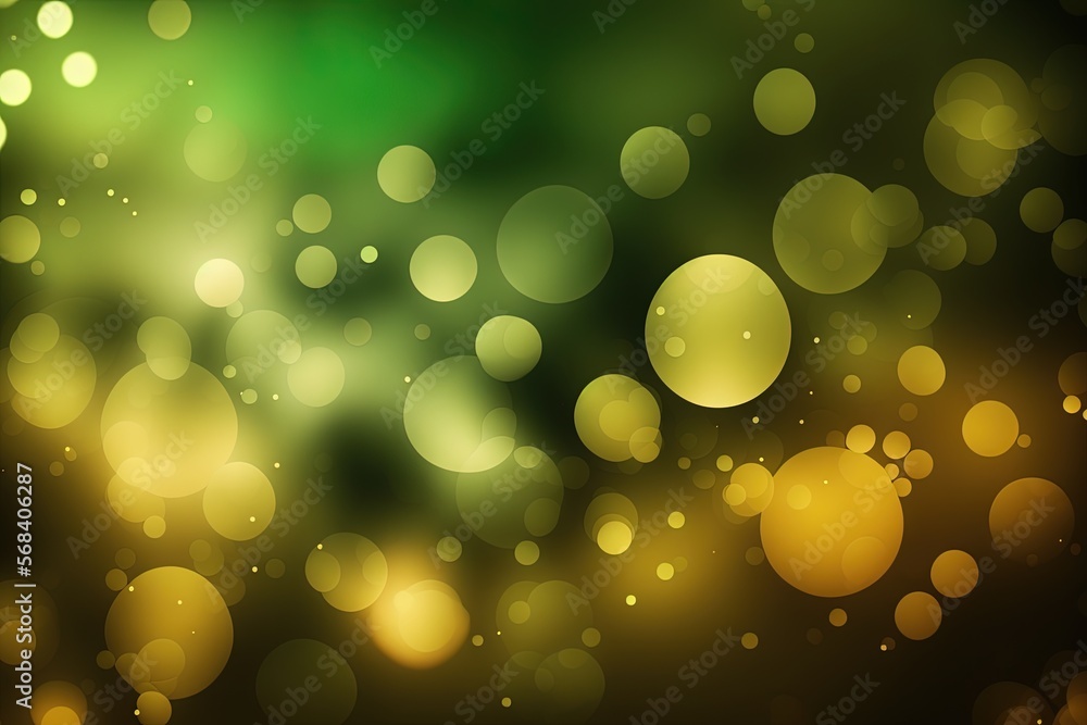 Poster a blurry image of a green and yellow background with circles of light on the bottom of the image and