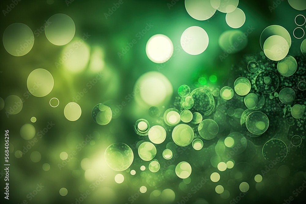 Aufkleber a blurry photo of a green and black background with circles of light and bubbles in the middle of th