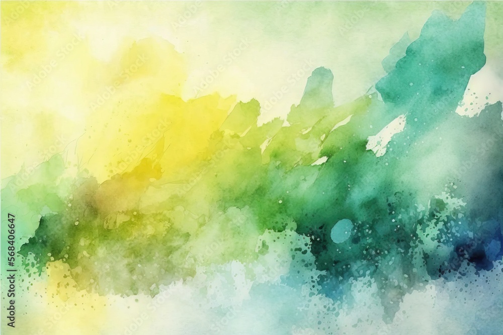 Poster a painting of green and yellow colors on a white background with a blue border and a white border on
