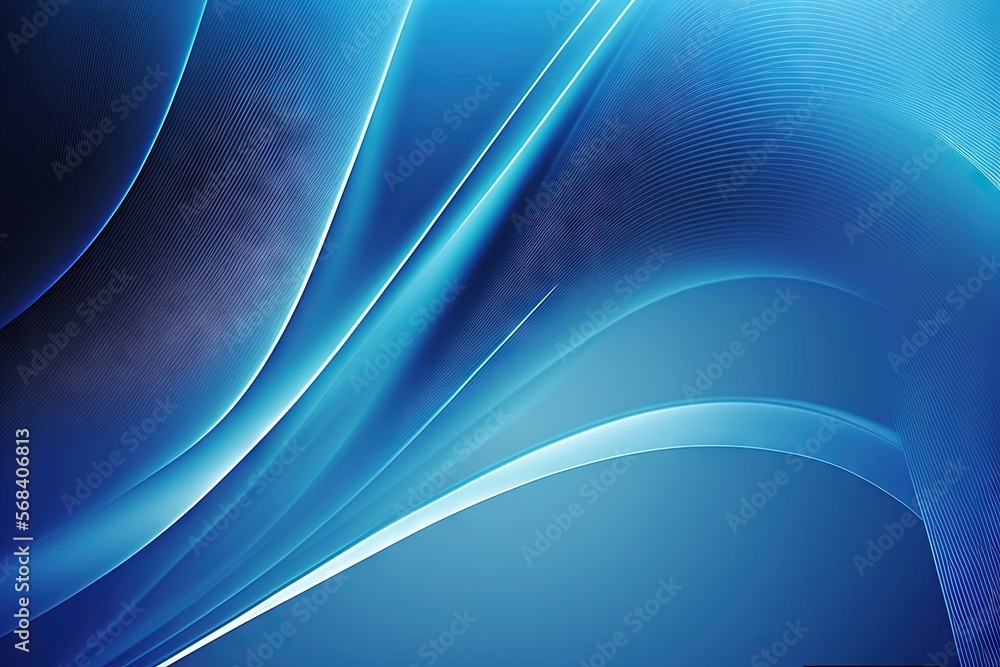 Poster a blue abstract background with wavy lines and curves in the middle of the image, with a black backg