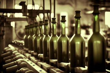 Array of bottles in factory