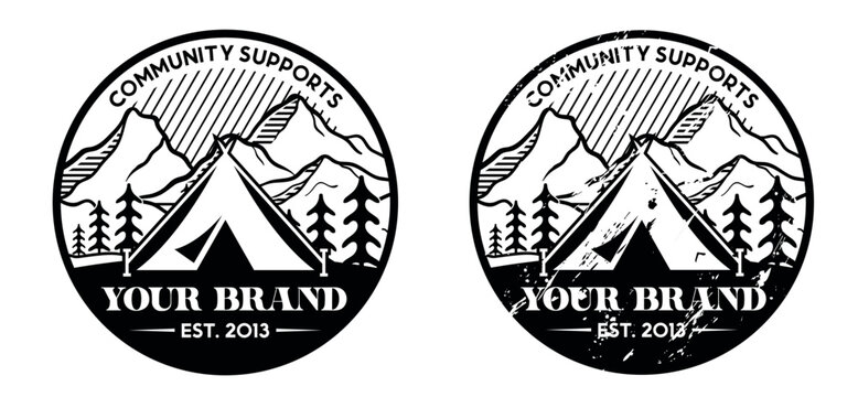 camping in the middle of forest under a bunch of mountains illustration