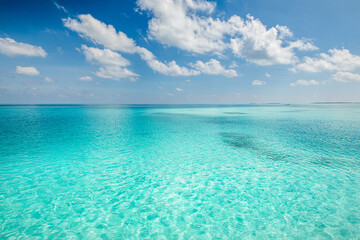 Tranquil relaxing blue sunny sky ocean lagoon. Dream nature beautiful seascape. Meditational inspirational infinity positive energy ecology Earth concept. Peaceful abstract nature sea view background