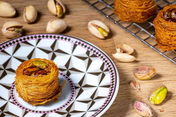 Angel hair nests with caramelized pistachios