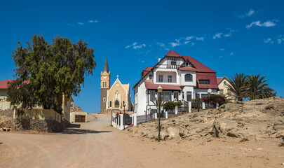 Colorful houses in Luderitz, german style town in Namibia.