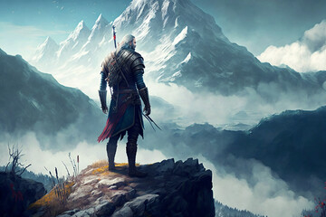 Warrior Standing On Top Of The Mountain - Illustration, Wallpaper